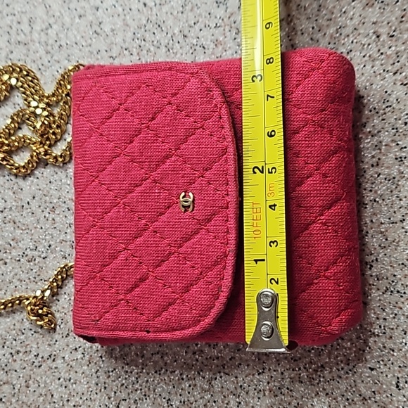 Chanel Red Cloth Front Flap Micro Gold Chain Purse Bag - Picture 4 of 8